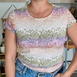 Brittany Black Lace Top Pastel Multi Color